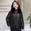 Nuevo Abrigo Cálido Grueso Elegante para Mamá para Mujeres de Mediana Edad, Chaqueta de Cuero Impermeable para Mujer con Cuello de Piel Corto para Otoño e Invierno