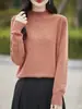 Blusa de tricô feminina gola alta parcial em algodão puro, macia, hipoalergênica, respirável, simples, modeladora, versátil para primavera e outono, blusa interna de puxar