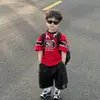 Conjunto de Verano para Niños Niños 2026 Nuevo Manga Corta Cuello Redondo Estampado Versátil Pantalones Cortos de Trabajo Estilo Americano Moderno