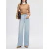 Jeans de Perna Larga Tencel Lyocell Azul Claro de Alta Qualidade para Mulheres Cintura Alta Soltos Emagrecedores Perna Reta Calças Longas