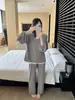 Conjunto de Ropa de Casa Estilo Coreano Dulce de Encaje Floral para Mujer Otoño/Invierno Modal Estilo Simple Pijama de Manga Larga con Cuello en V