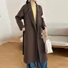 Nuevo Abrigo de Lana Doble Cara Holgado Adelgazante Súper Largo Por Encima de la Rodilla Ropa de Abrigo de Lana Invierno Gris Delgado