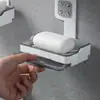 Jabonera Ventosa Montada en Pared Creativa Estante Drenante Hogareño Doble Compartimento Baño Doble Capa Sin Taladro Portajabón