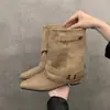 Botas de mujer de cuero suave con hebilla retro estilo páramo 2026 nuevo modelo punta fina botas cortas elegantes botas de montar a media pantorrilla de moda