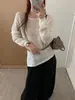 Suéter de Punto Hueco Casual de Corte Holgado para Mujer con Cuello Redondo, Mangas Largas, Efecto Adelgazante, Top Casual Versátil con Cinturón