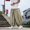 Pantalones retro cropped ligeros 8X para hombre, estilo verano, corte holgado tipo pantalón de harén, talla L, pantalones deportivos de secado rápido, pantalones de harén, estilo chino