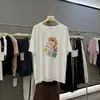 Camiseta de algodón puro para mujer con estampado de dibujos animados estilo coreano, cuello redondo, manga corta, primavera-verano, elegante, casual, top básico versátil