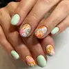 Uñas Postizas de Arte para Uñas de Nuevo Estilo Transfronterizo, Cuadradas y Brillantes, Diseño Simple y Fresco de Gama Alta con Flores Pequeñas y Hojas, Uñas Portátiles al por Mayor