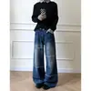 Calça jeans afunilada, estilo wide leg, coleção de outono masculina, solta e casual, moderna, tendência, retrô, high-street, calça versátil