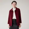 Novo casaco de lã simples e versátil para outono e inverno, dupla face, para mulheres, de comprimento médio, com gola reversível, solto e estiloso, jaqueta de manga longa