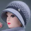 Chapéu de inverno para mulheres de meia-idade e idosas, chapéu de malha com aba larga e quente, de pelo de coelho, com veludo extra, espesso, chapéu de lã para senhoras idosas