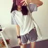¡En stock! Traje casual de verano con costuras y manga raglán para niña, traje deportivo, camiseta de manga corta, shorts cortos