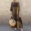 Vestido de Verão Amazon 2023 Vestido Longo com Mangas Três Quartos, Estampa Xadrez, Tamanho Grande, Vestido Plissado com Gola Redonda Feminino, Elegante para o Trabalho