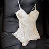 Ropa Interior Sexy Deseo Puro Cuello en V Camisola Floral Pequeña Sexy Floral Rosa Mono con Tirantes Venta al por Mayor