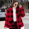 Casaco de Pelúcia Xadrez Estilo Europeu e Americano com Bolsos Canguru Versátil Manga Longa Moda Inverno Casual 2026
