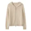 Cárdigan de Cachemir con Cremallera y Capucha 2026 Otoño/Invierno Nuevo para Mujer Camisa Base de Punto Trenzado Elegante Holgado Adelgazante Abrigo