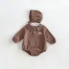 2026 Ropa de Bebé Primavera/Otoño Estilo Coreano Manga Larga Estilo Princesa para Niña Bebé Color Sólido Mameluco con Capucha Mes Completo Primer Cumpleaños Ropa para Gatear