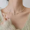 Collar Shijia de cuentas ultrafinas con cierre de palanca para mujer, cadena de clavícula de temperamento de nicho de lujo ligero, perla de imitación de vidrio brillante