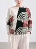 Blusa Feminina Outono 2026 com Design Único, Gola Redonda, Manga Morcego, Camisa de Tricô Pulôver Estampada, Camiseta de Manga Longa Issey Miyake