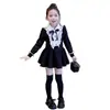 Roupa infantil para meninas, vestido de primavera e outono, novo vestido princesa casual doce e legal estilo faculdade, elegante pretinho básico