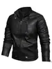 Chaqueta de Cuero para Hombre con Cuello Alto, Moda Europea y Americana Ajustada Chaqueta de Cuero Pu para Motocicleta con Forro Polar