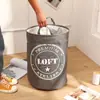 Cubo de lino imitación EVA inglés redondo grande de algodón y lino cesta de almacenamiento de tela japonesa cubo para ropa sucia 1070
