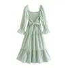 Vestido de Primavera Feminino Novo Estilo Europeu e Americano Xadrez Elástico Saia Longa 9400