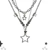 Conjunto de Colar Gargantilha com Pingente de Corrente Estilo Hot Girl Retrô Star Track Pingente de Nicho Corrente de Clavícula de Metal de Três Camadas