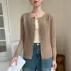 Vermelho-esbranquiçado ~ Cardigan grosso de cashmere torcido, jaqueta suéter de gola redonda para outono e inverno para mulheres, suéter de lã tricotado slim fit