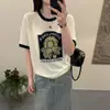 Estilo Europeu Verão 2026 Novo Design Camiseta de Tricô de Seda de Gelo Solta de Manga Curta para Mulheres, Top Fino