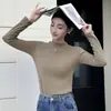 Camiseta Base de Modal con Cuello Alto para Mujer, Nuevo Estilo Otoño 2025, Capa Interior Cepillada, Top de Manga Larga de Color Sólido
