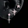 Brincos de Tarraxa Estilo Doce Cool de Aço Titânio Cruz Estrela de Quatro Pontas Ear Cuff Estrela Brincos de Tarraxa com Pedras Strass Estilo Doce Cool Acessórios Versáteis para Orelha