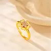 Tienda de Oro Mismo Estilo Anillo de Pétalo de Oro Cepillado para Mujer, Pequeño y Dulce con Anillo Abierto Chapado en Oro Tachonado de Diamantes, Suministro Directo para Transmisiones en Vivo