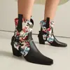 Botas de tacón alto botas de punta nuevo estampado grueso 40 Europa Occidental y Estados Unidos comercio exterior 48 botas de cowboy botas martin tubo corto costura mujer