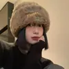 Sombrero de Lana Bordado Cálido y Lindo para Mujer Estilo Coreano Moderno Versátil Baotou Protección para las Orejas Sombrero de Punto Forrado de Felpa