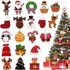 24 Peças de Mini Árvores de Natal de Madeira, Enfeites Rústicos Retrô de Papai Noel, Boneco de Neve, Rena, Anjo, Pingentes de Natal