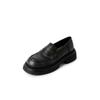 Estilo universitário Recortado Couro de vaca Sola grossa Sapatos pequenos de couro 2024 Primavera Novo Salto médio grosso Biqueira redonda Couro genuíno Boca profunda Flats para mulheres