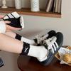 Calcetines de Mujer para Otoño e Invierno Estilo Japonés Bordado de Oso Blanco y Negro Calcetines de Media Pantorrilla para Mujer Calcetines de Algodón de Moda para Mujer Calcetines Largos Sin Costuras