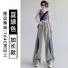 Pantalones de Chándal de Verano para Mujer con Raya Lateral de Seda Helada, Estilo Americano Nuevo, Sueltos Casuales con Bloques de Color, Secado Rápido, Pierna Ancha, Cargo