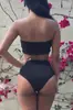 2022 Verano Nuevo Amazon Venta Caliente Color Sólido Sexy Top de Tubo Dividido Conjunto de Traje de Baño de Dos Piezas con Línea