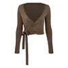 Top de Yoga Feminino Outono/Inverno 2026 com Tiras Cruzadas, Comprimento Curto, Manga Longa, Cardigan Esportivo, Peça de Camada para Fitness e Dança