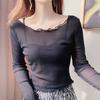 Llegada Nueva 2024 Camisa Base de Malla Corta para Mujer Talla Grande Cuello Redondo Falda Lencera Delgada Top de Encaje