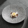 Plato Cerámico de Patrón Cuadrícula del Fabricante, Vajilla de Hotel de Alta Gama, Plato Redondo de Presentación con Esmalte Negro, Plato para Comida Occidental Estilo Francés