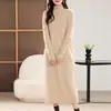 100% Lana Pura Tejida Falda Base Vestido de Manga Larga para Mujer Largo Todo Fósforo Holgado Cuello Alto Suave y Cómodo Agradable para la Piel