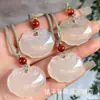 Pingente Buda Lua Branca de Jade Gelo Natural de Alta Qualidade, Saco da Sorte em Forma de Folha de Ágata Cor Champagne, Ornamento de Fechadura Ruyi Dupla Face