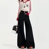 Jeans rectos de pierna ancha de tiro alto negros para mujer, otoño e invierno, forrados de felpa, nuevo modelo 2026, no ajustados, adelgazantes, pantalones ligeramente acampanados