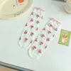 Meias de Cartão Meias de Comprimento Médio para Crianças Primavera e Verão Finas Meias Rendadas Lolita Japonesa Meias da Moda com Frutas de Cristal