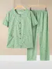 Conjunto de pijama de algodón puro para mujeres de mediana edad y mayores, cárdigan de verano holgado de manga corta para casa, atuendo de verano de algodón para abuela