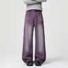 Estilo retro americano, con detalles de bigotes de gato, acabado desgastado, pantalones holgados con estampado de estrellas, marca de moda urbana para hombre, de pierna ancha, corte recto, vaqueros