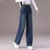 Jeans Retrô Azul Personalizado de Perna Larga Pequeno Bootcut Feminino Nova Coleção Primavera/Outono 2026 Cintura Alta Solto Emagrecedor Tempo